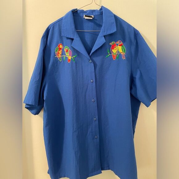 Bon Worth Tops - Vintage 90’s Bonworth Parrot Embroidered Blue Women’s Shirt XL